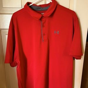 Red Under Armour warm gear polo shirt